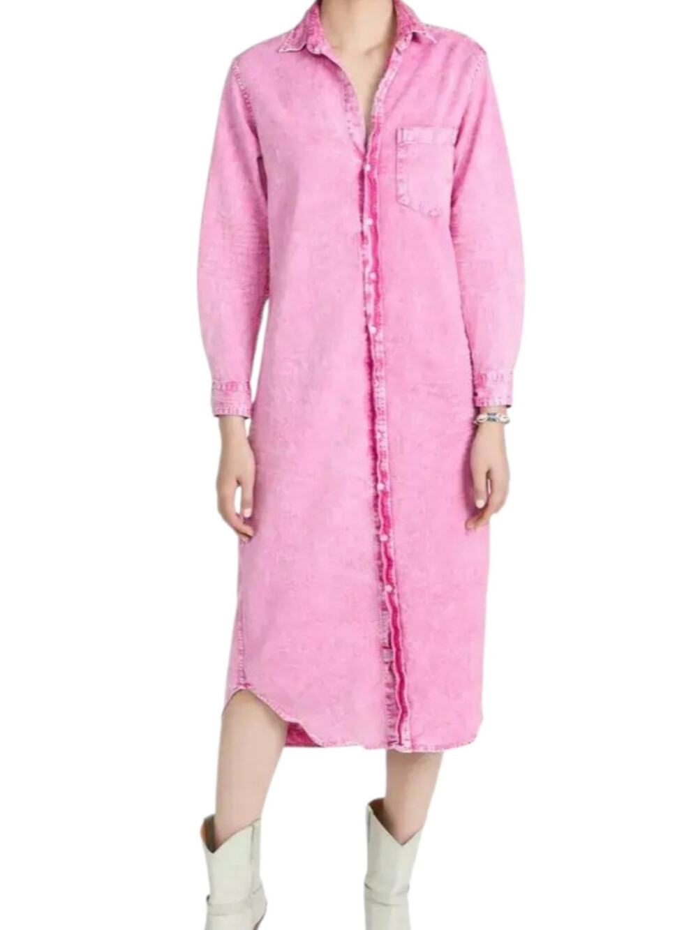Frank & Eileen Rory Woven Cotton Denim Long Dress Pink Mineral Wash Size Large